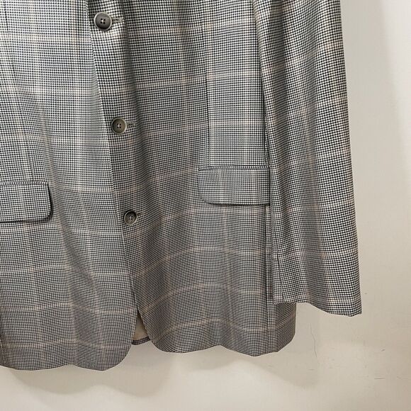 Faconnable Wool Silk Windowpane Houndstooth Blazer Tan Navy Green Men’s Sz 42L - Picture 9 of 13